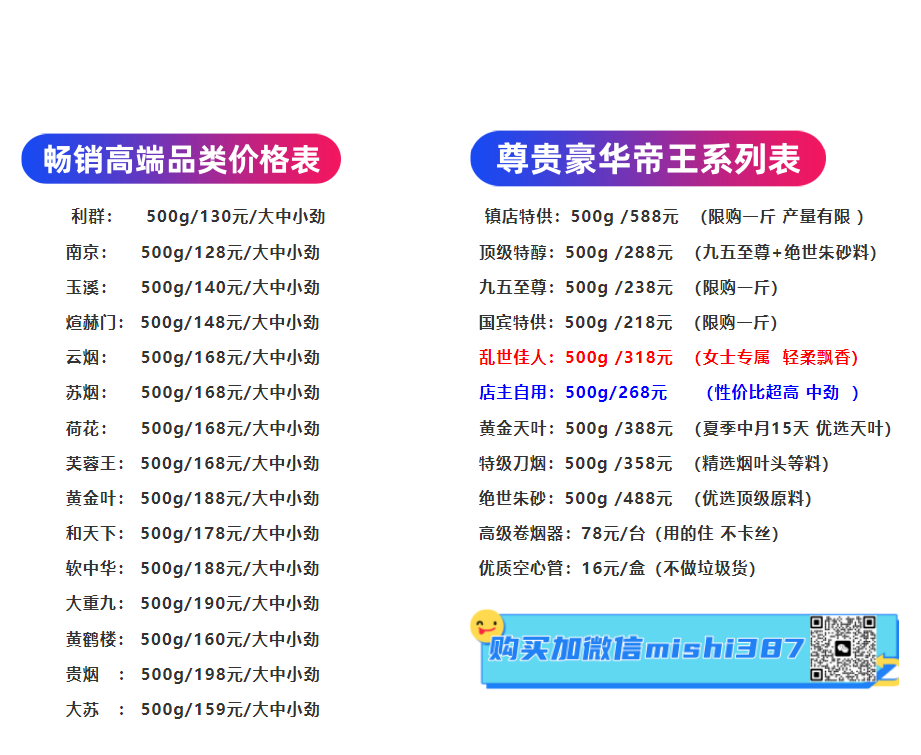 <strong>烟丝批发网全品类价格表</strong>